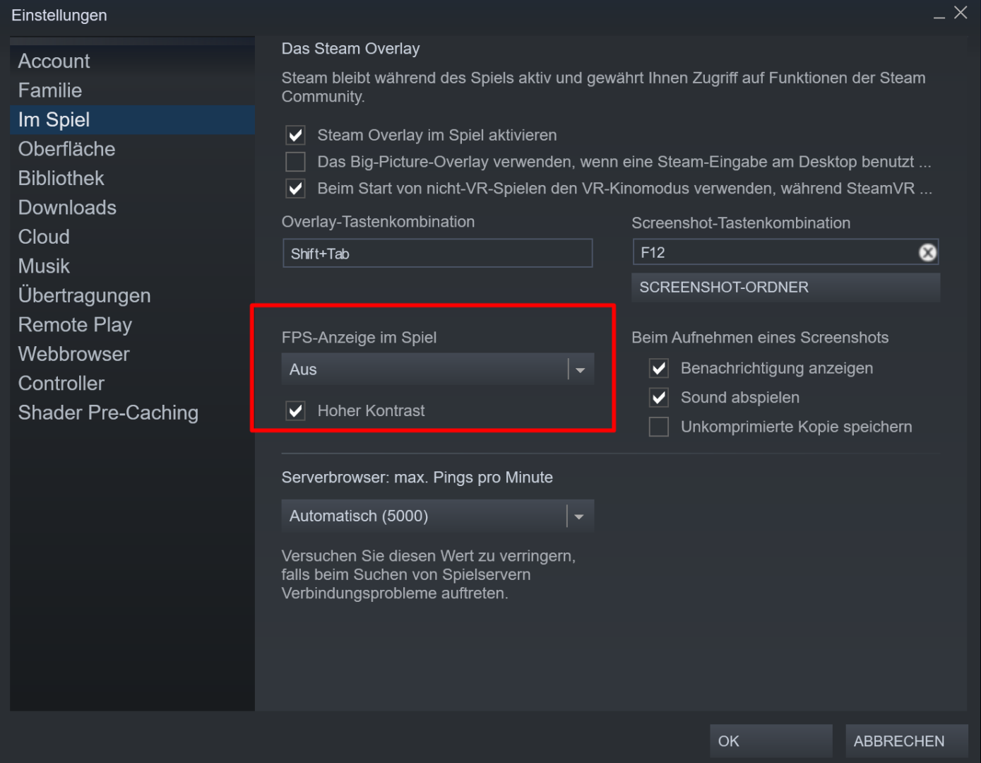 FPS in Steam Spielen anzeigen lassen
